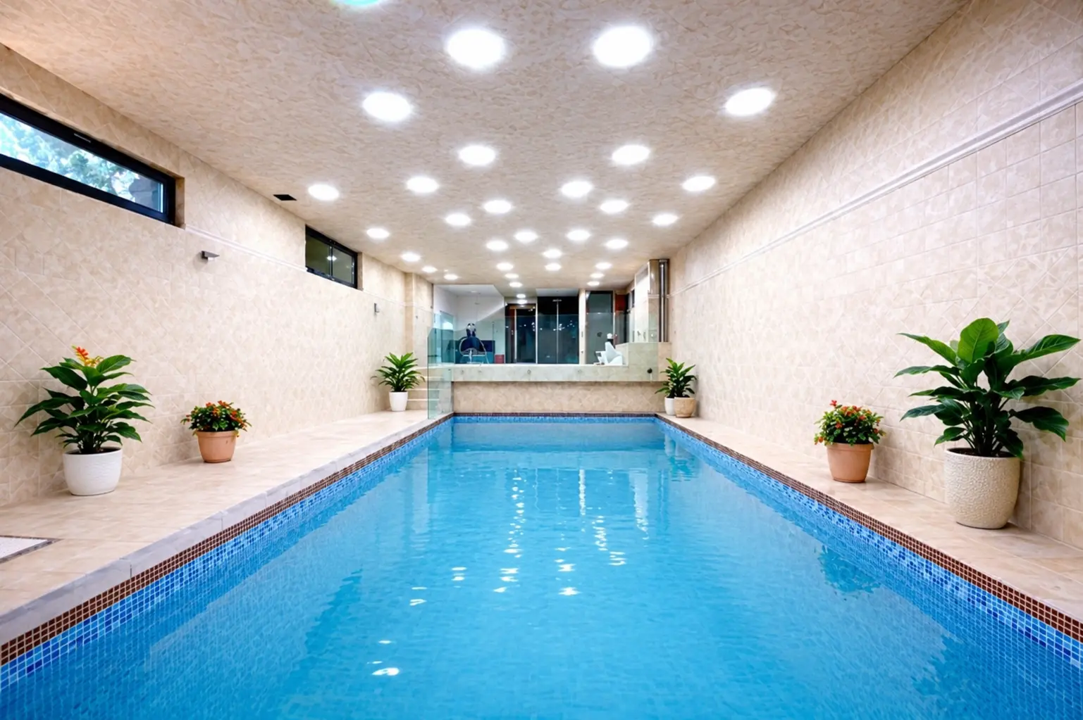 Indoor swimming pool photographed for a holiday rental